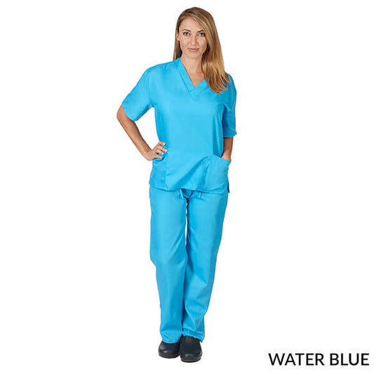 Natural Uniforms Unisex Solid V-Neck Scrub Set - Water Blue