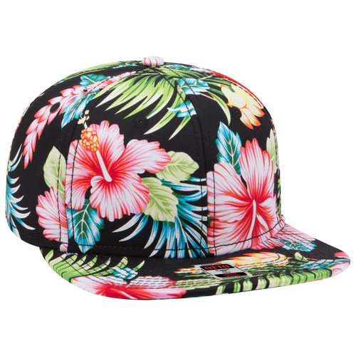 OTTO CAP "OTTO SNAP" 6 Panel Mid Profile Snapback Hat Hawaiian Pattern Cotton Twill Flat Bill