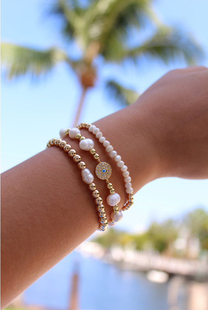 Evil Eye Pearl Beaded Bracelet Set Adjustable Evil Eye Bracelet