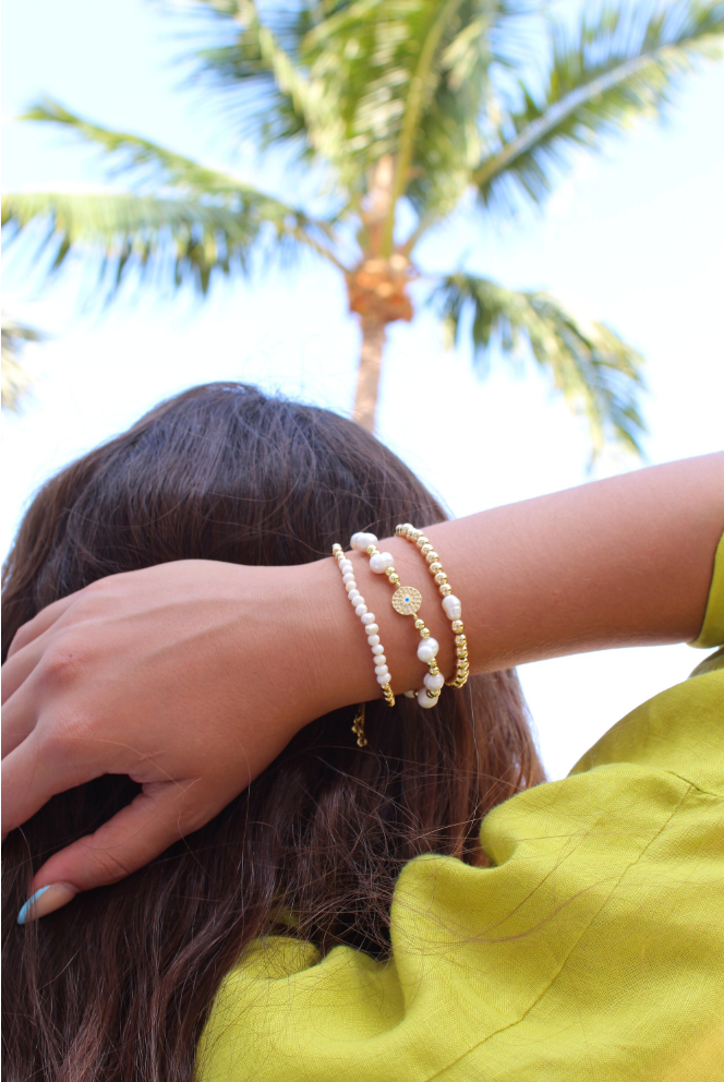 Evil Eye Pearl Beaded Bracelet Set Adjustable Evil Eye Bracelet