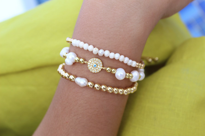 Evil Eye Pearl Beaded Bracelet Set Adjustable Evil Eye Bracelet