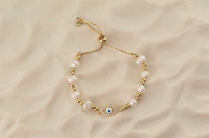 Evil Eye Pearl Beaded Bracelet Set Adjustable Evil Eye Bracelet