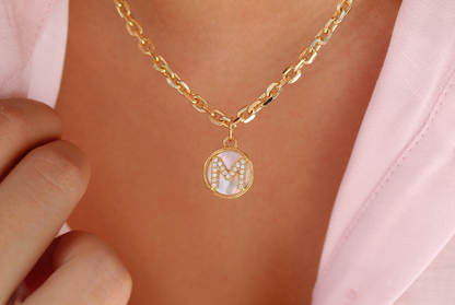 Gold Mother of Pearl Initial Letter Necklace