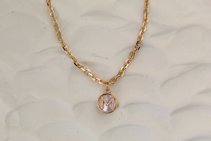 Gold Mother of Pearl Initial Letter Necklace