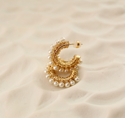Pearl Wire Wrapped Gold Hoop Earrings & Pearl Ear Cuffs