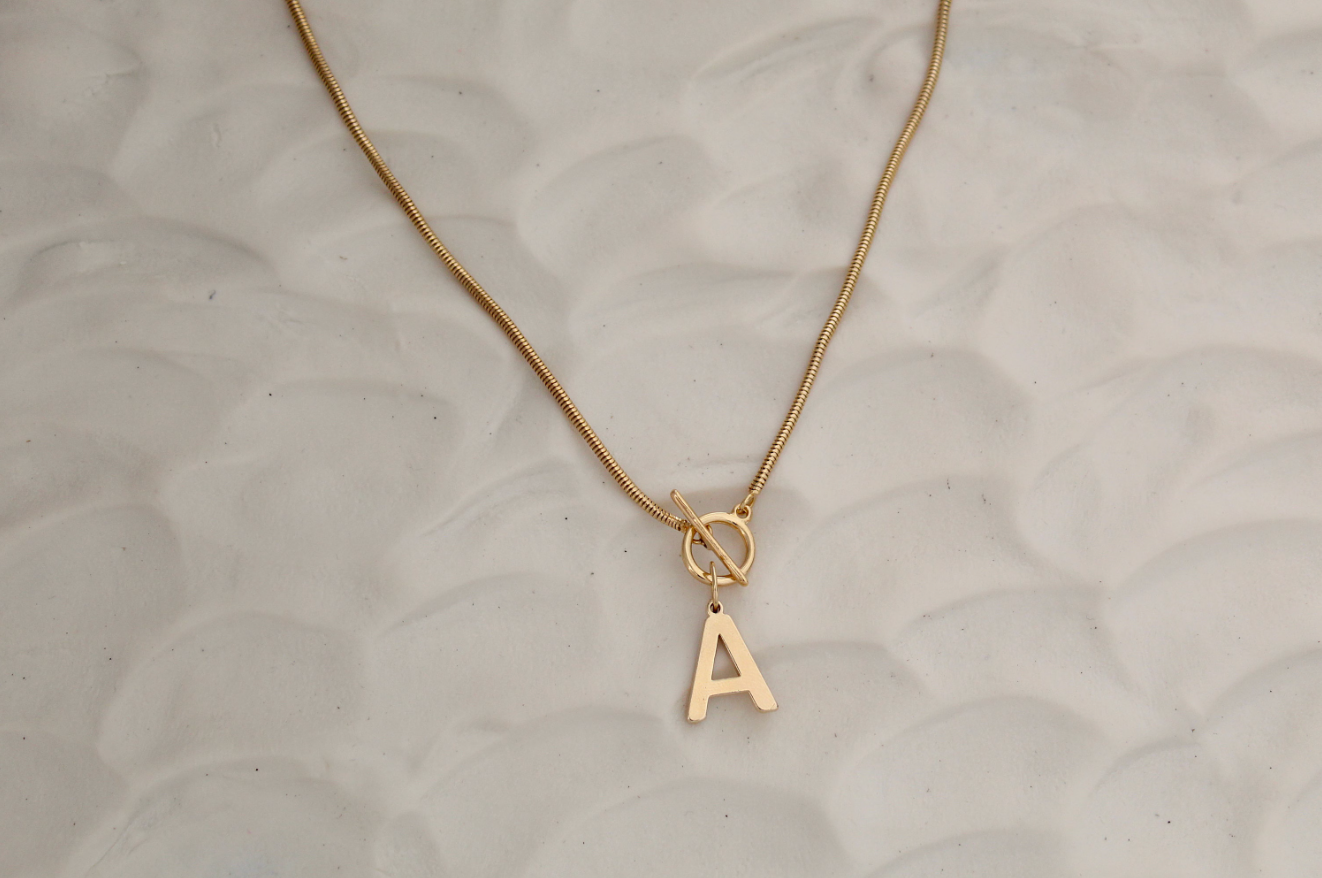 Initial Omega Toggle T Bar Dainty Necklace