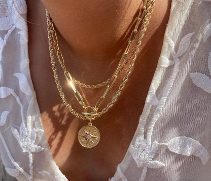 Toggle Chain Zirconia Compass Pendant